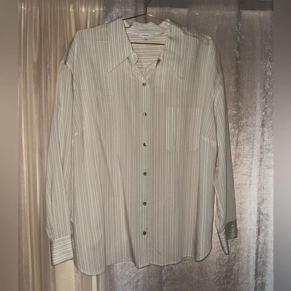 Vince Dress Shirt Pin Stripe Button Down Men’s Bone Color Off White Ivory NWT